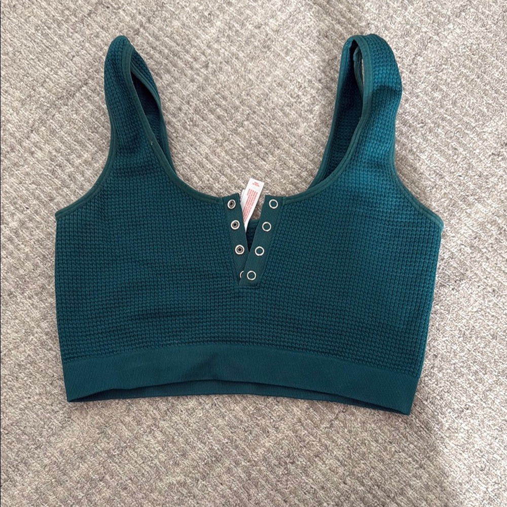 Colsie Teal Textured Top with Eyelet Detail